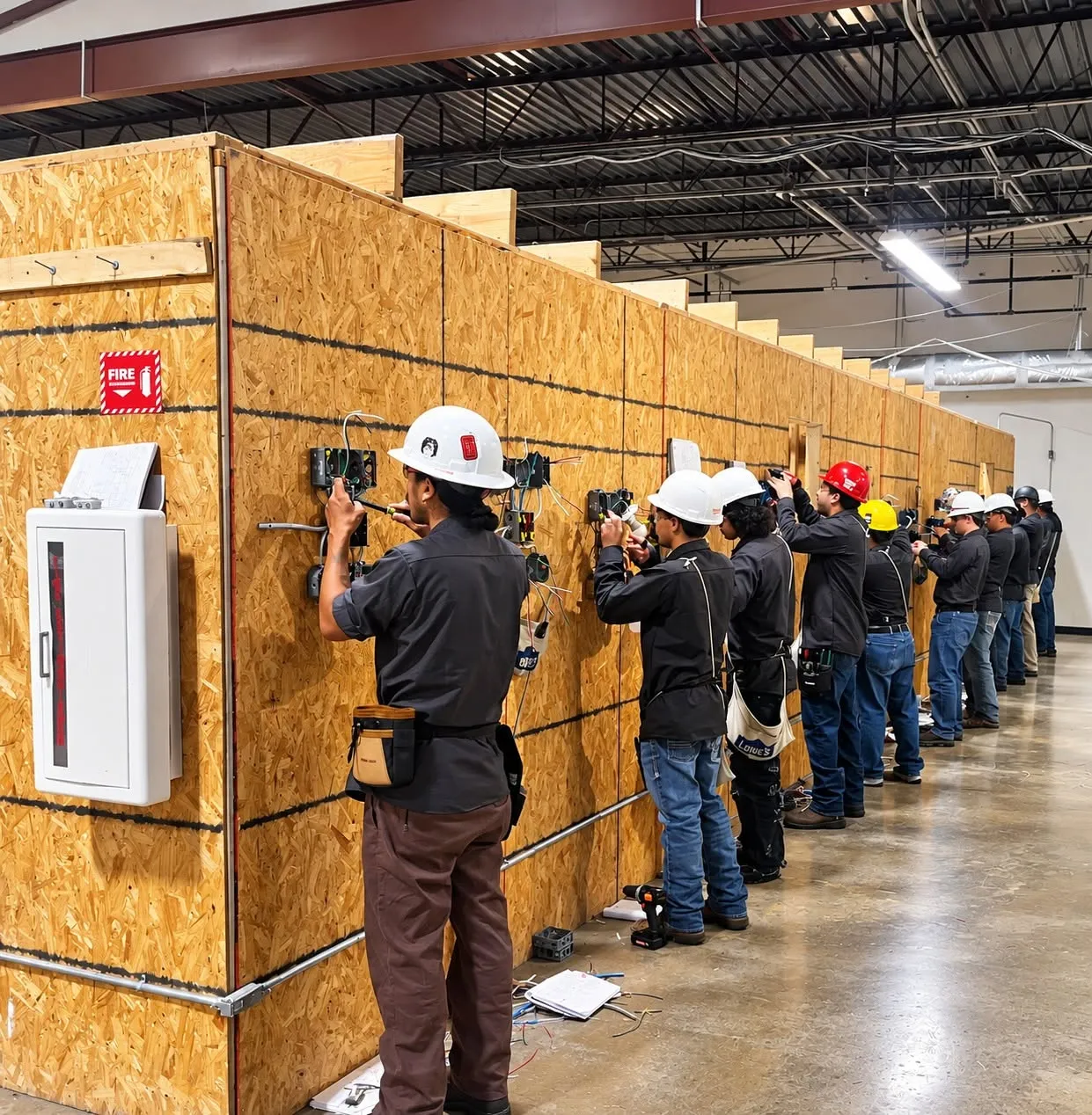Lamson Electrical Technician students wiring boxes in the lab